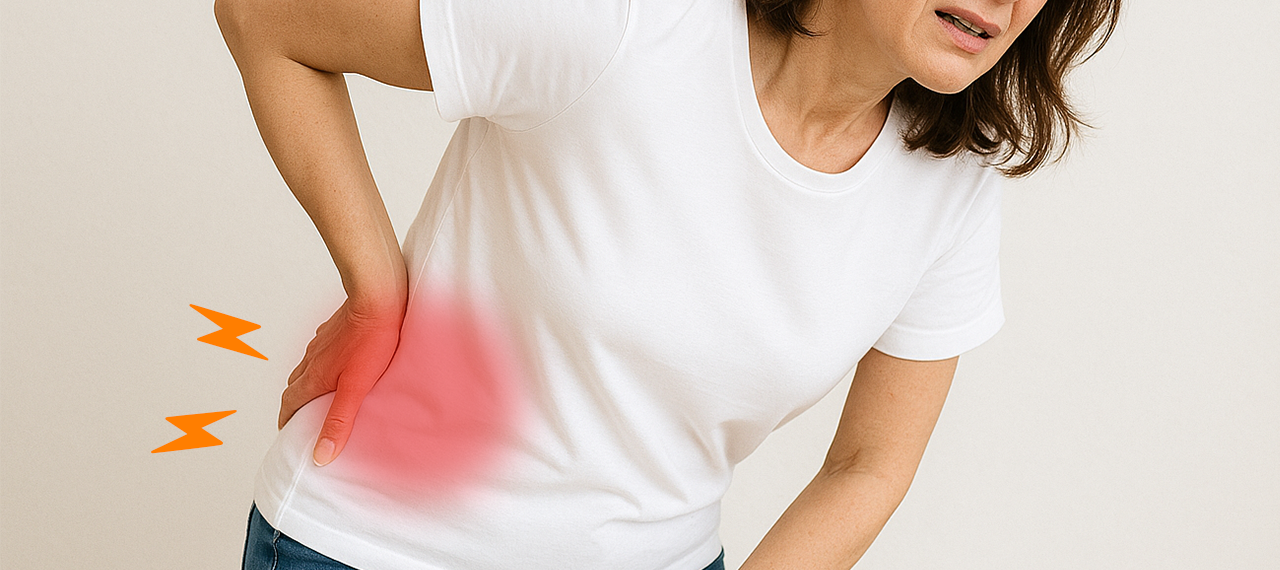 腰痛で動作がつらい女性の写真