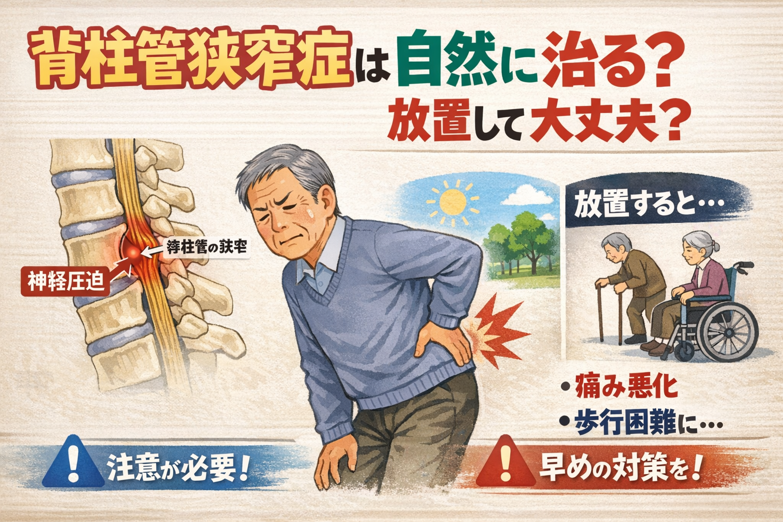 脊柱管狭窄症は自然に治る？放置のリスクと対処法【二子玉川】